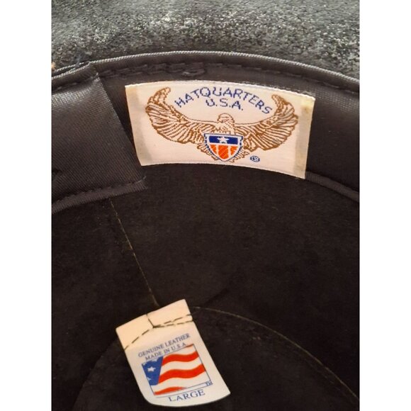 Black Western Leather Cowboy Hat With Snake Skin Band Size L - Picture 7 of 9